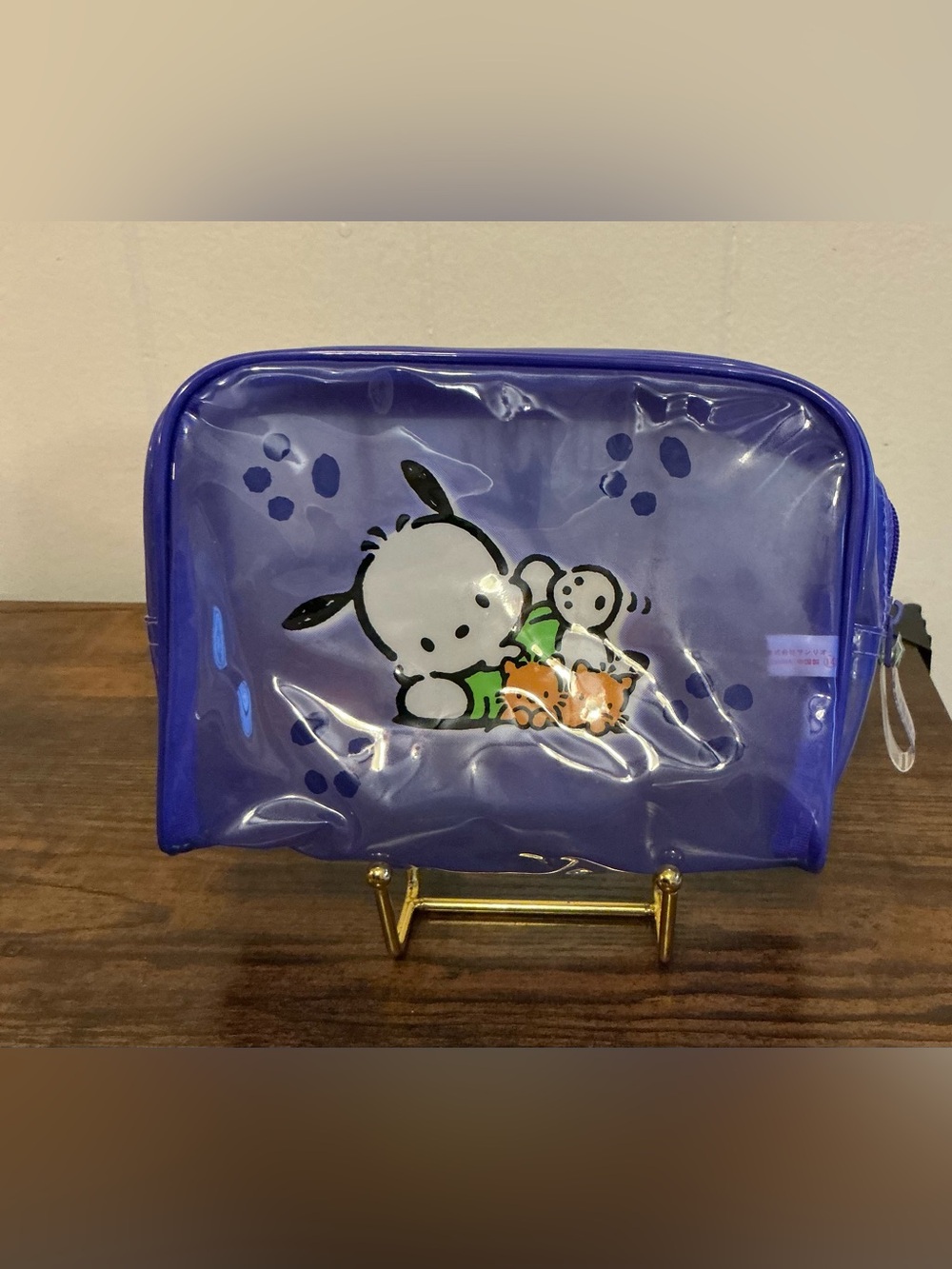 A Rare Vintage Sanrio 2002 Pochacco Plastic Zip Cosmetic Makeup Bag